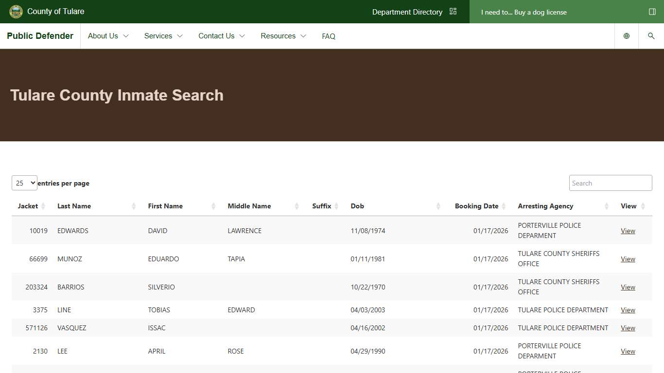 Tulare County Inmate Search | Public Defender